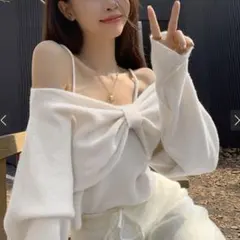 GRL デザインニットトップス×キャミソール[an1360] ブラック　M