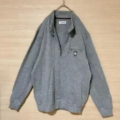 ハーフジップ スウェット Lシンプル ワンポイント刺繍 灰色 ヴィンテージ 古着