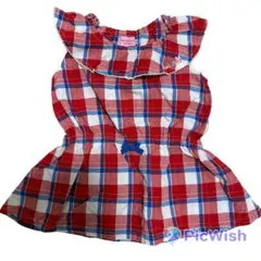 値下げ MIKIHOUSE 赤と青のチェック柄ノースリーブワンピース