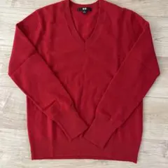 UNIQLO Vネックカシミア100%ニット レッド M