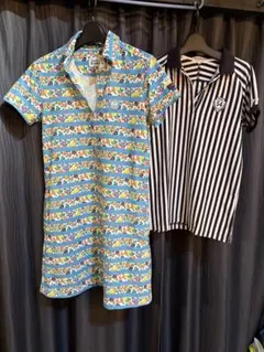 ジャックバニー　カラフル花柄ワンピース&ストライプポロシャツセット