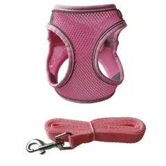 ハーネスリード 2点セット 犬猫用 ペット用品 小型犬 メッシュ 通気性 ピンクのサムネイル