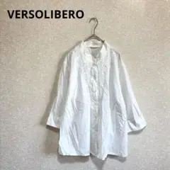 VERSOLIBERO 刺繍シャツ スパンコール 七分袖 ホワイト 17号