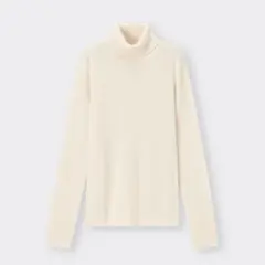 【GU】極美品　リブタートルネックセーター　オフホワイト　M