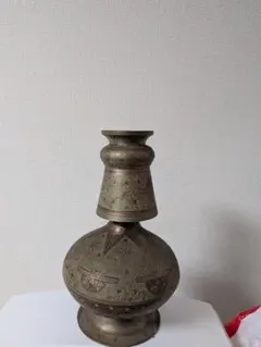 イスラエル ナザレ製 真鍮 花瓶 彫金 民藝 ヴィンテージ 中東 オブジェ