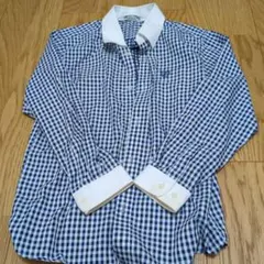 130サイズ 青チェック 長袖シャツ ネクタイ付き