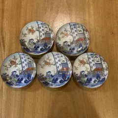 骨董】古伊万里 染付 鳥花文 皿 5客 木箱入 江戸期 染付皿 木箱入り