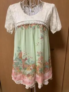 アクシーズファム 花柄レース半袖チュニック M