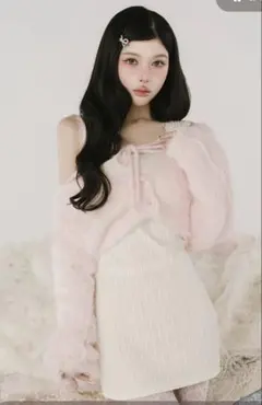 ダーリッチ　ケーブルニットソーセットミニワンピース　フリーサイズ