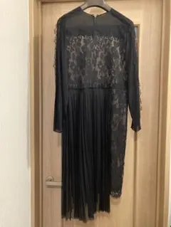 【美品】ランバン　パーティドレス 高級レースワンピースロング長袖 40Ｌサイズ