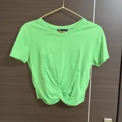 ZARA ザラ グリーン 半袖Tシャツ クロップド丈 ツイストデザイン