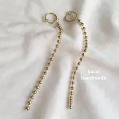 #305 ボールチェーンロングフープイヤリング／フープピアス　ハンドメイド