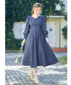 新品未開封＊トッコ　デニムウエストリボンワンピース　上品清楚デート春秋お洒落