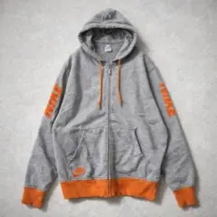 ナイキ NIKE ジップパーカー 灰 オレンジ 刺繍ロゴ 古着 XL