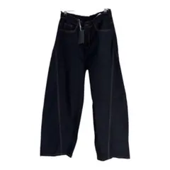 【新品】美シルエット ワイドデニムパンツ ブラック ゆるダボ XLサイズ