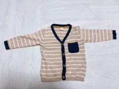【美品80サイズ】H&M ベージュネイビー ストライプ カーディガン