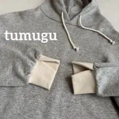 ツムグ　スプリング裏毛 チビフード プルオーバー パーカーグレー　tumugu