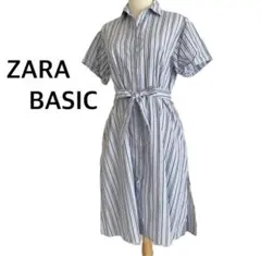 ザラベーシック　シャツワンピース　ストライプ　サイドスリット　フルオープン