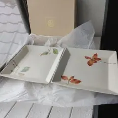 たち吉 角皿 2枚セット 植物柄 和食器 미사용 長期保管