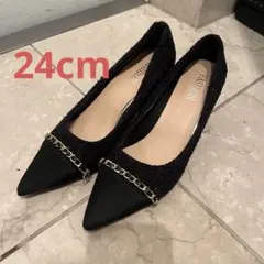 24cm レディース　ポインテッドトゥパンプス ツイード　ハイヒール　パンプス