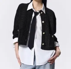 【GU】ダブルポケットニットジャケット　カーディガン　ブラック