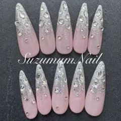 ネイルチップ ロングネイル ギャルネイル ワンホンネイル ラメグラ 韓国ネイル