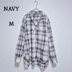 美品✨NAVY チェック柄 スキッパーシャツ チュニック丈 ブラウス M