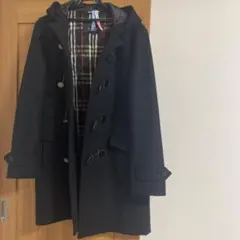 バーバリーブラックレーベル黒 ダッフルコート フード付きカシミヤ混