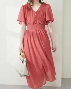 naturalcouture フレアスリーブお上品ワンピース　ピンクFサイズのサムネイル