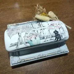 ♪メガネケース　眼鏡　花柄　アンティーク調　犬　デコパージュ　ハンドメイド♪