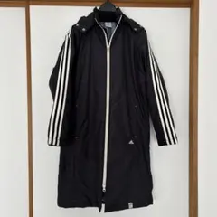 adidas ブラック フード付きベンチコート