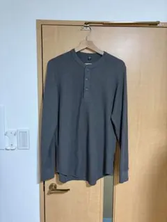 ワッフルヘンリーネックTシャツ長袖 Ｌサイズ ブラック　ユニクロ