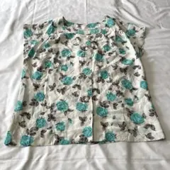 花柄ブラウス ノースリーブ フラワー ブルー グレー ホワイト 前開き