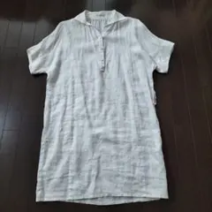 【超美品】シンプリシティエ 麻100% リネン 半袖 シャツワンピース 白のサムネイル