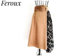 極美品♡フェルゥ キャメル ビロード風 素材プリーツ付き フレアスカート M