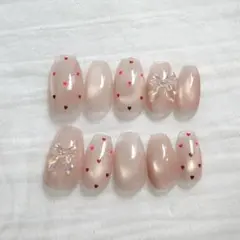 020ネイルチップオーダー マグネットハート リボン韓国ワンホン オーダー受付