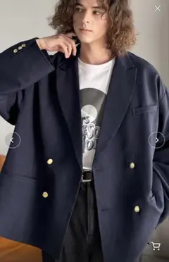 ダブルブレスト テーラードジャケット 金ボタン ネイビー オーバーサイズ