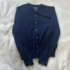 POLORALPHLAURENネイビーカーディガン花柄刺繍紺M140ピマコットン