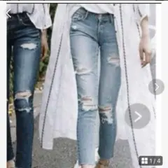 マウジー　moussy ダメージクラッシュデニム　25インチ　ライトブルー