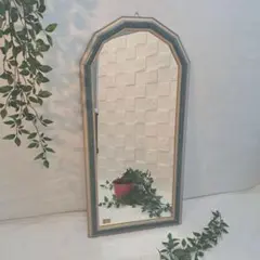 イタリア製　アンティーク ミラー 八角形 壁掛け鏡 淡いグリーン