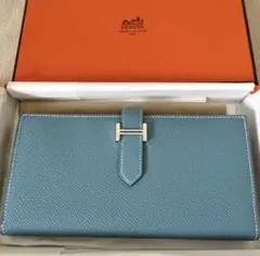 【美品】エルメス ベアンスフレ ブルージーン シルバー金具 長財布のサムネイル