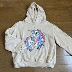 130 H&M ユニコーンプリント ベージュ パーカー