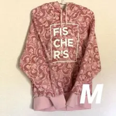 フィッシャーズ しまむら コラボ パーカー トレーナー M ロゴ総柄 ピンク