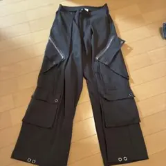 ハイウエストドレープワイド袴アイレットスラントポケットカーゴパンツ