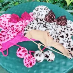 ディズニー　ヒョウ柄　ファンキャップ　ピンクと茶色