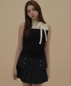 andmary Ami ribbon check tops black - メルカリ
