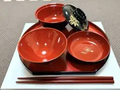 お食い初め　百日祝い　赤黒食器　会津塗　食器セット