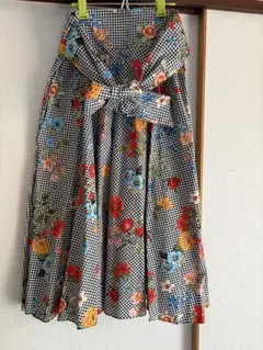 ZARA BASIC ギンガムチェック 花柄 フレアスカート Mのサムネイル