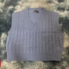 SHEIN ライトブルー ケーブル編み ニットベスト L