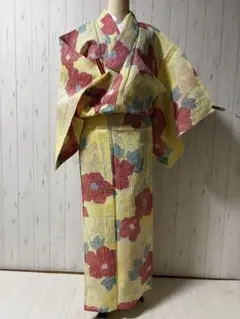 ★夏物　未使用　花柄の小千谷　麻　m4425